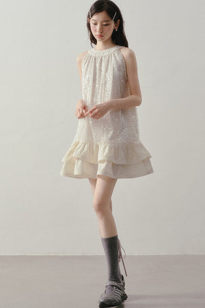 Sequin Halter A-Line Ruffle Short Dress