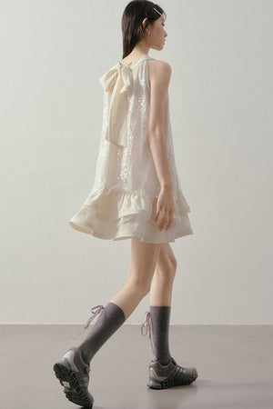 Sequin Halter A-Line Ruffle Short Dress