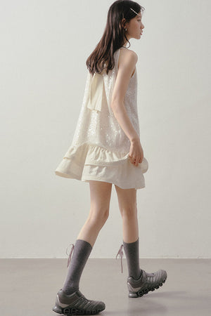 Sequin Halter A-Line Ruffle Short Dress