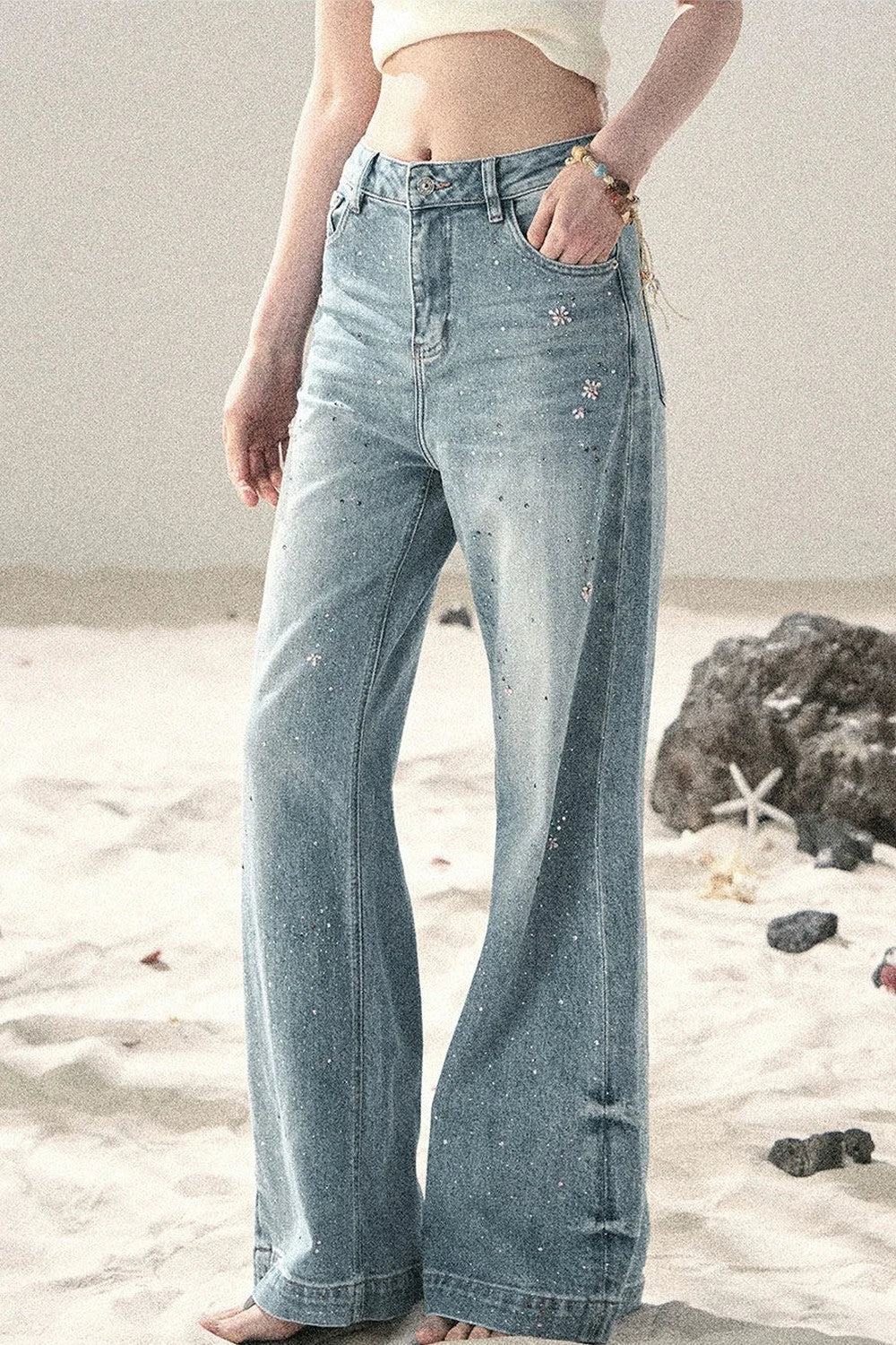 Sequin Straight Leg Jeans