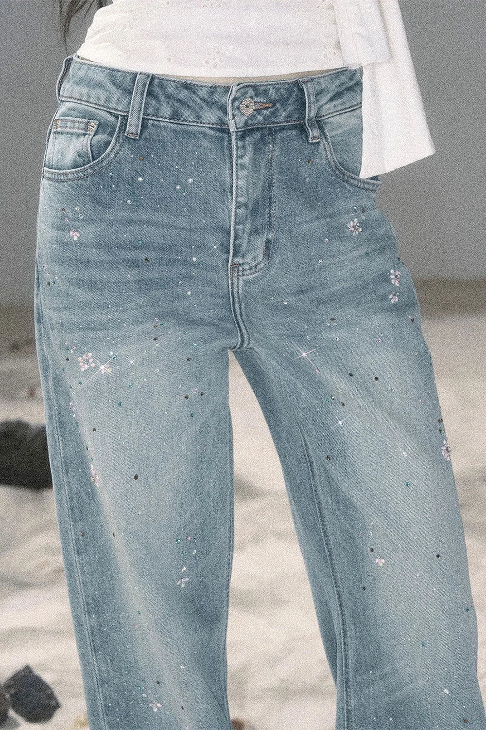 Sequin Straight Leg Jeans