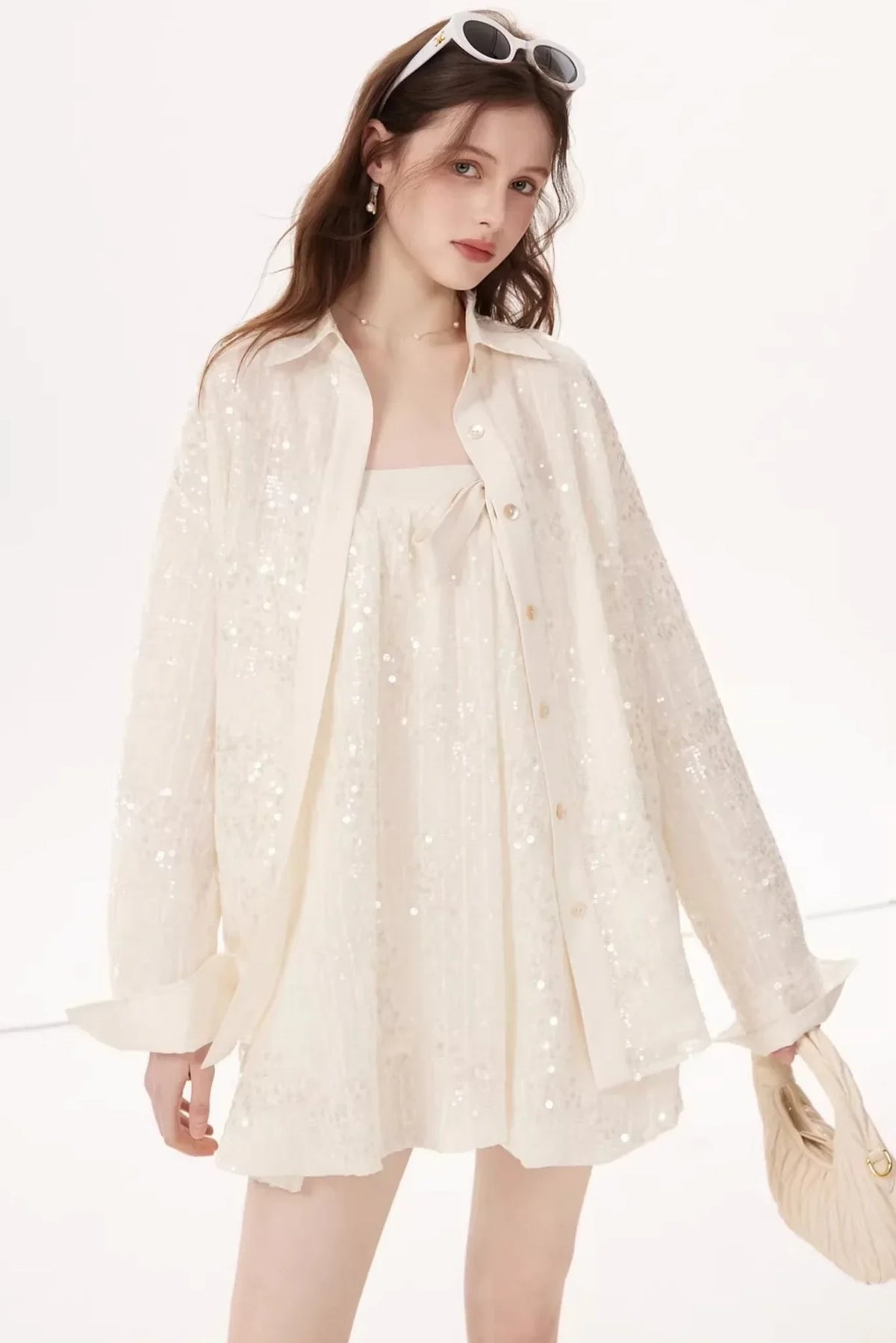 Sequined Bow Skirt Suit Set-Up