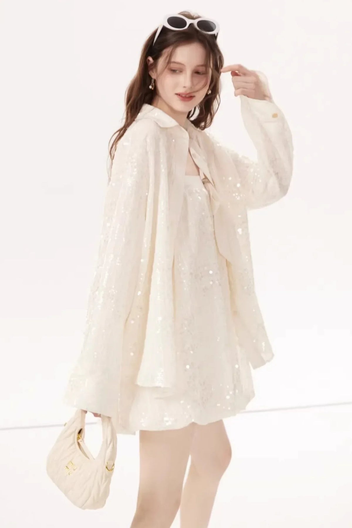 Sequined Bow Skirt Suit Set-Up
