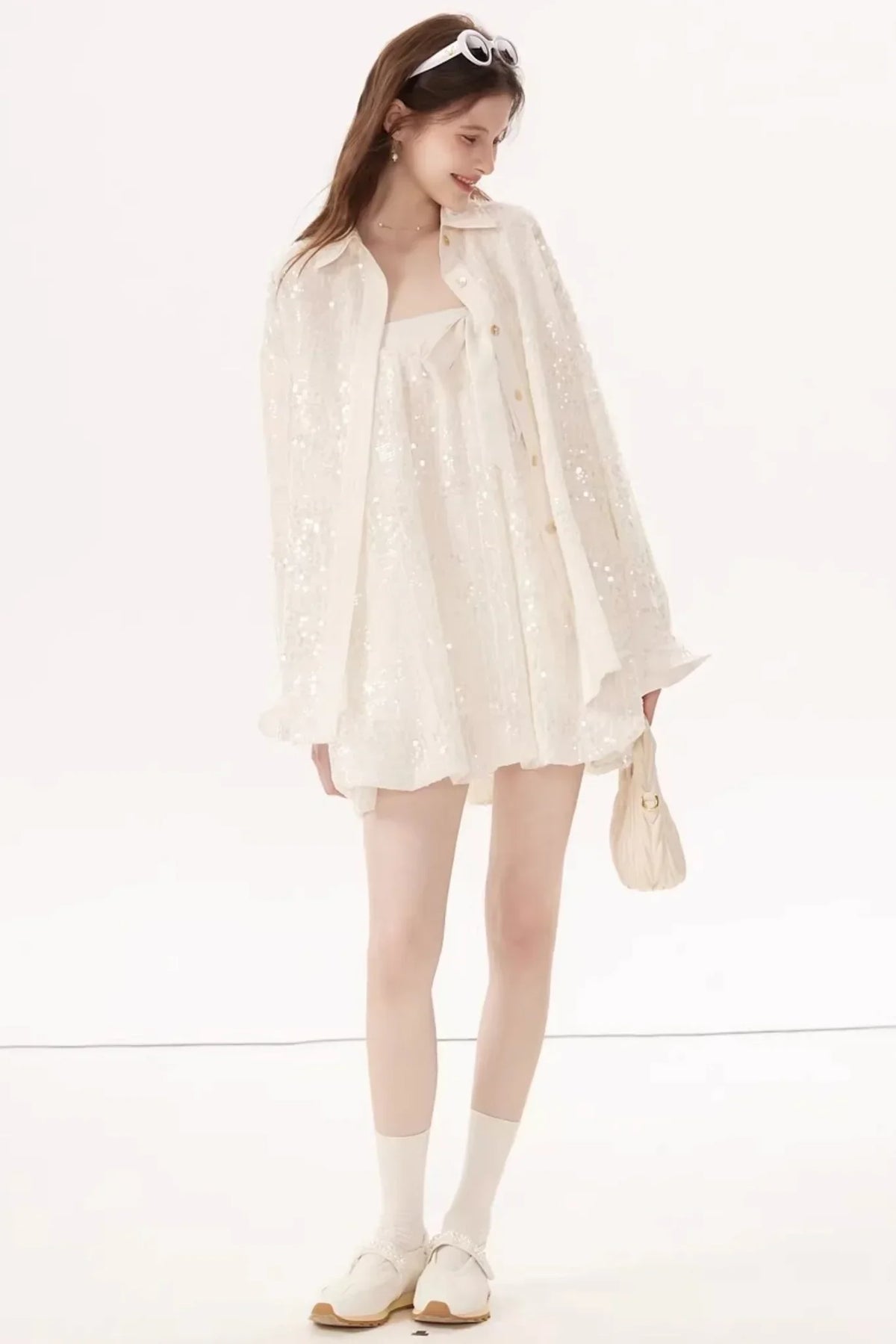 Sequined Bow Skirt Suit Set-Up