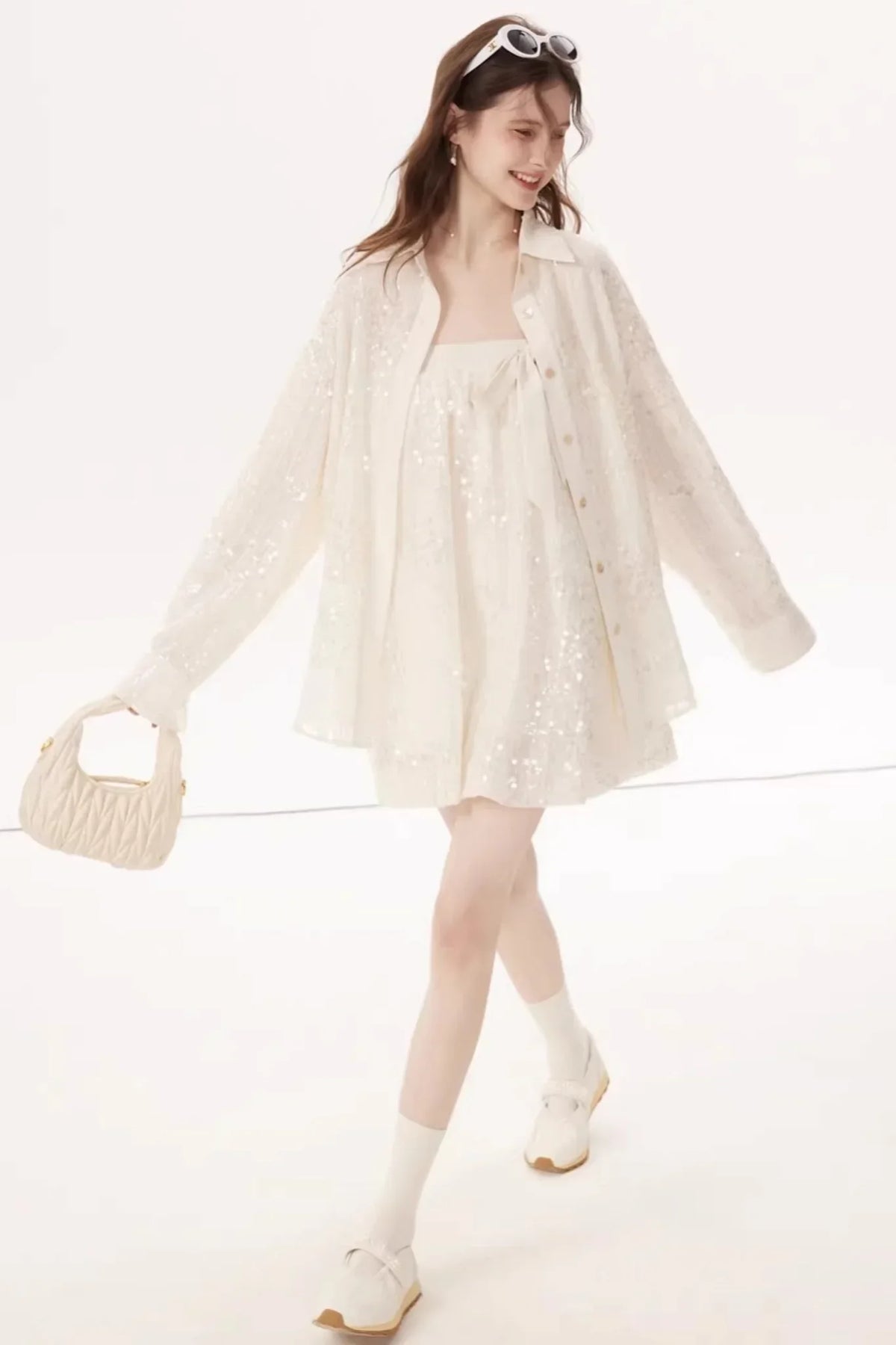 Sequined Bow Skirt Suit Set-Up