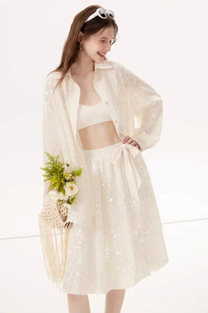 Sequined Bow Skirt Suit Set-Up