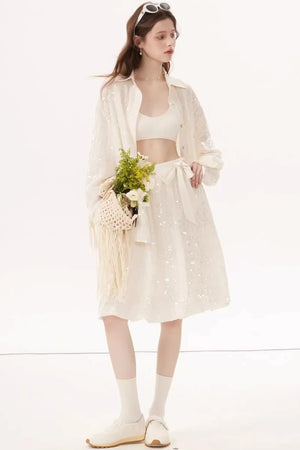 Sequined Bow Skirt Suit Set-Up
