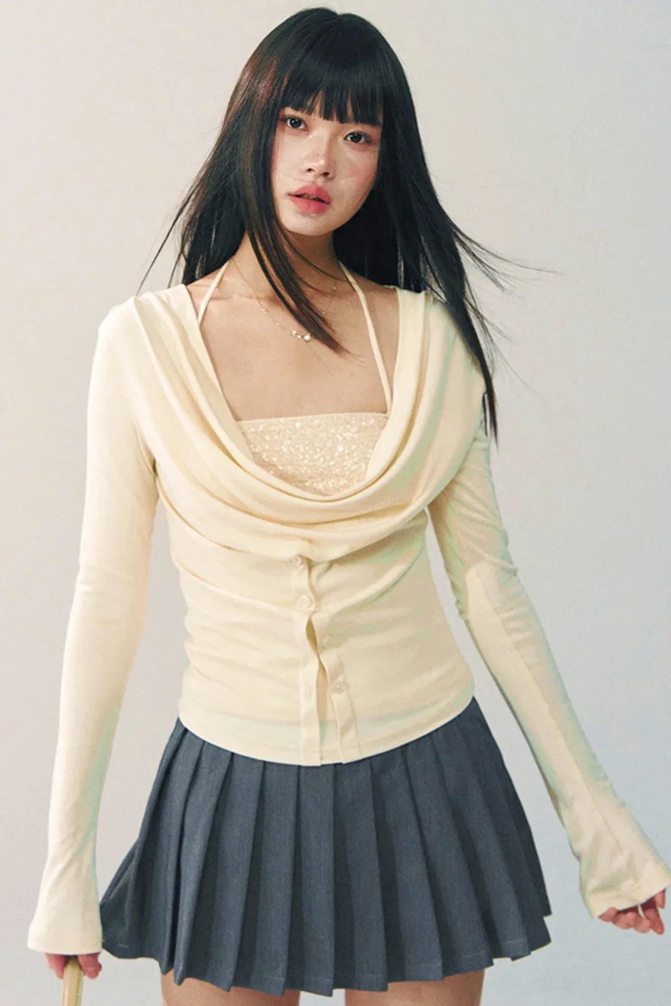Sequined Swing-Collar Top