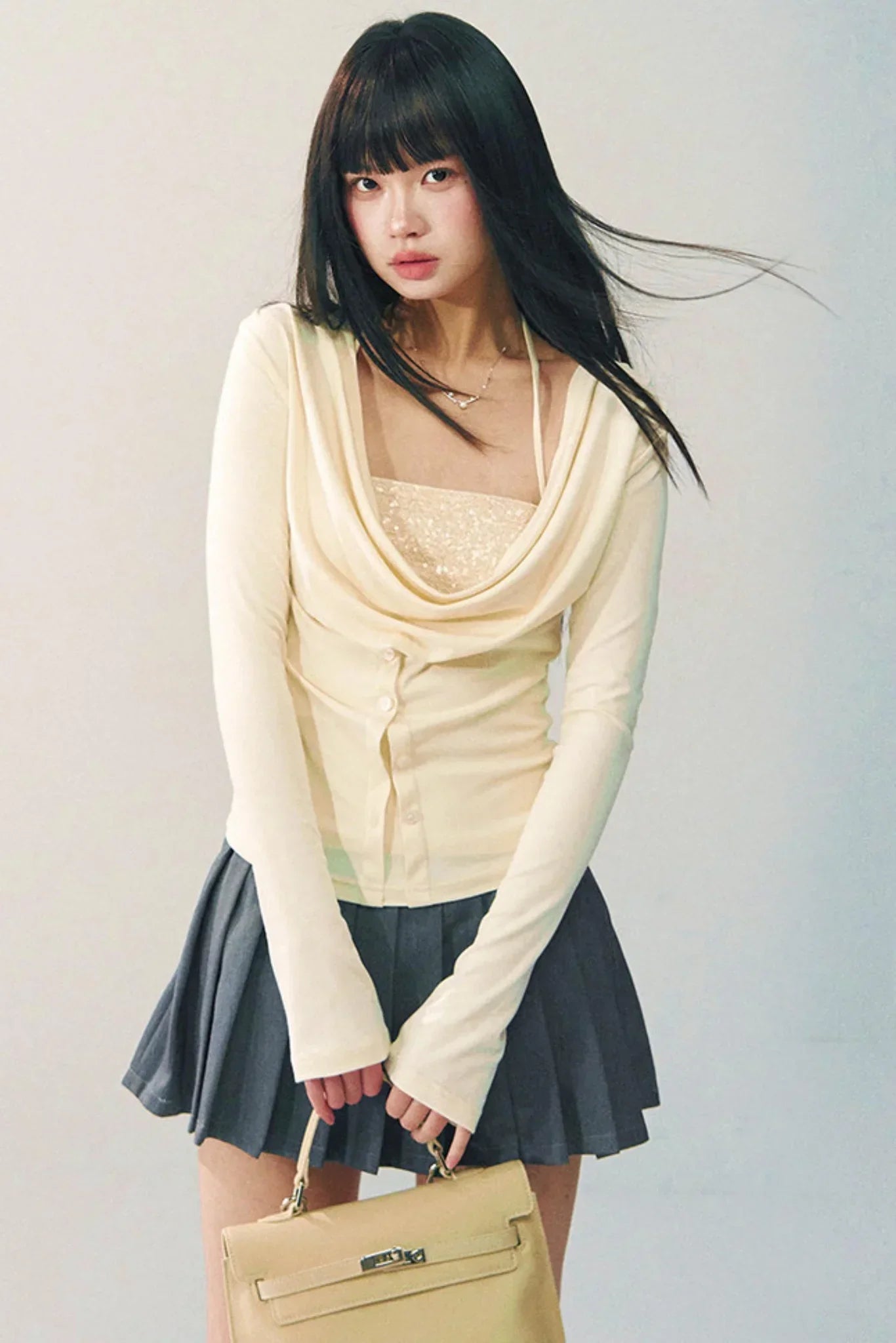 Sequined Swing-Collar Top