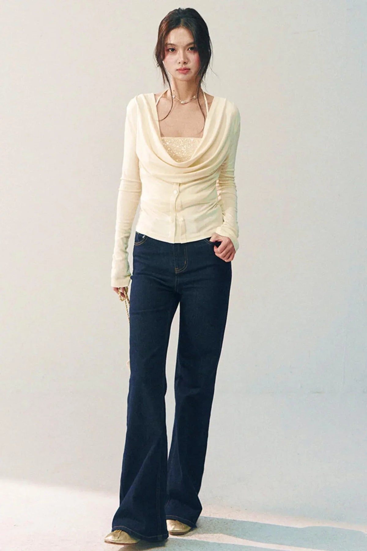 Sequined Swing-Collar Top