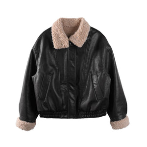 Sheepskin Collar Leather Jacket