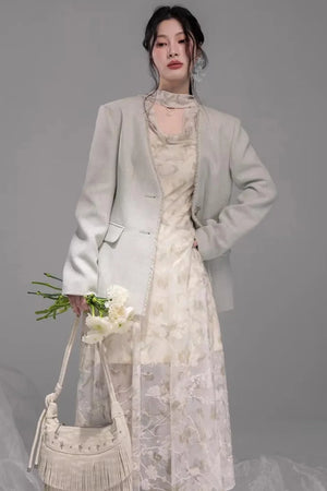 Sheer Apricot Mesh Dress Set