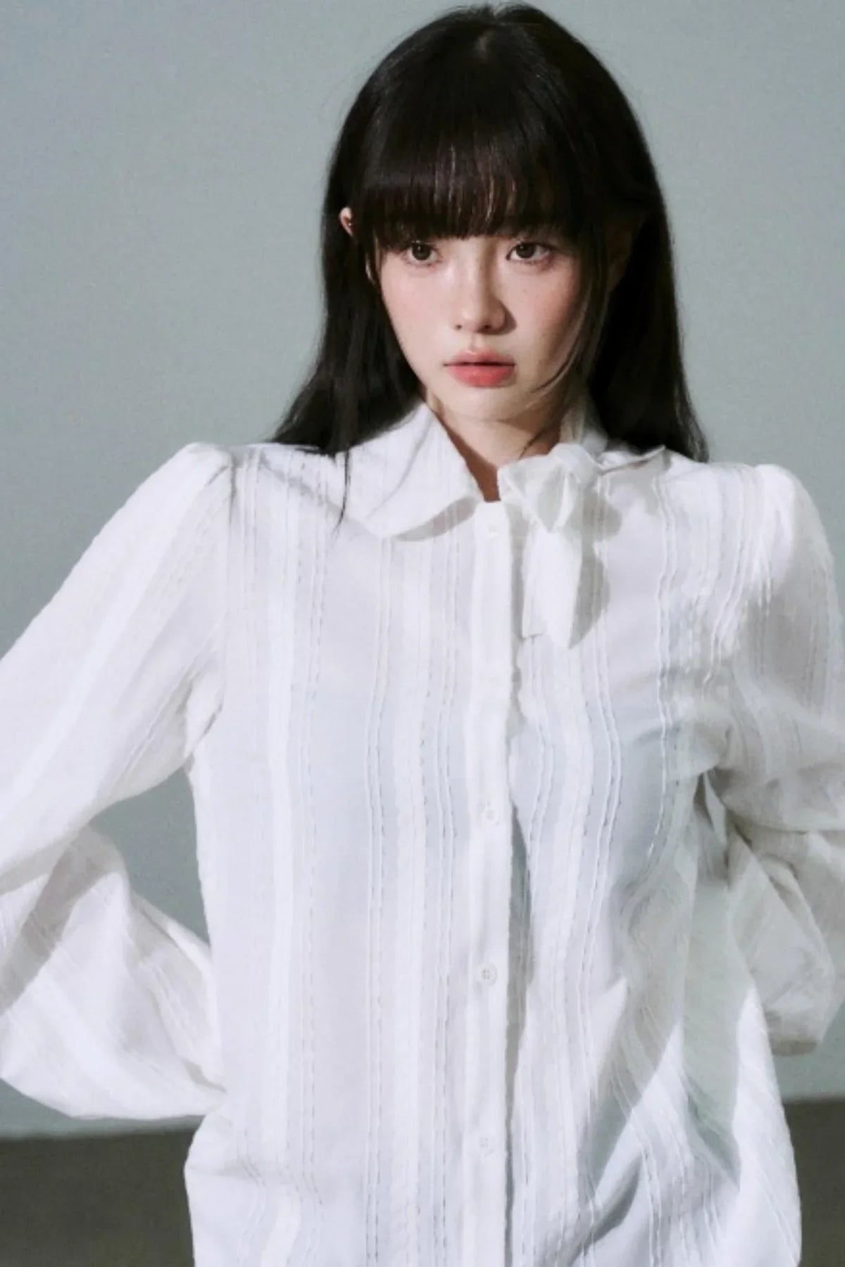 Sheer Cotton Bowknot Shirt
