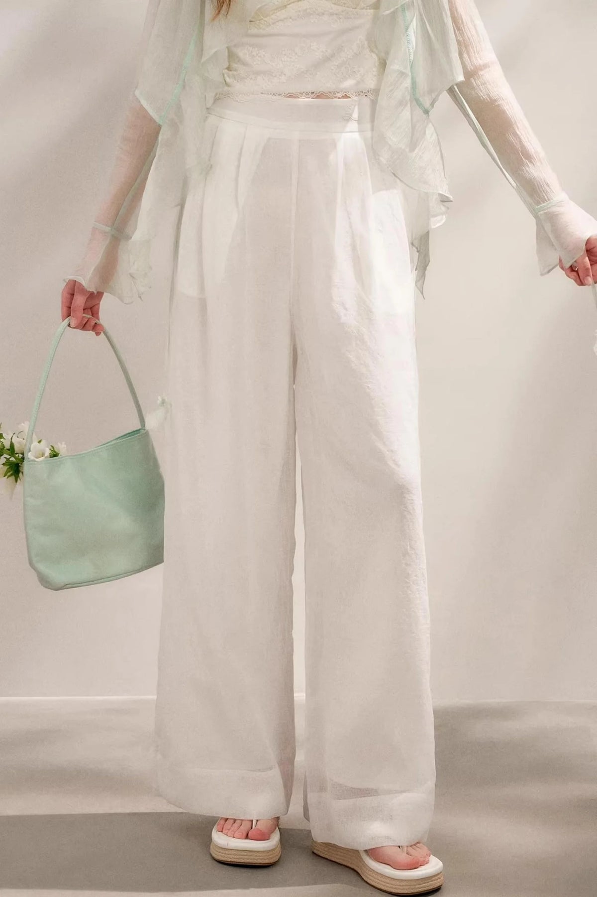 Sheer High-Waisted Wide-Leg Pants