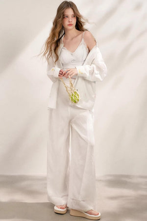 Sheer High-Waisted Wide-Leg Pants