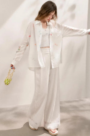 Sheer High-Waisted Wide-Leg Pants