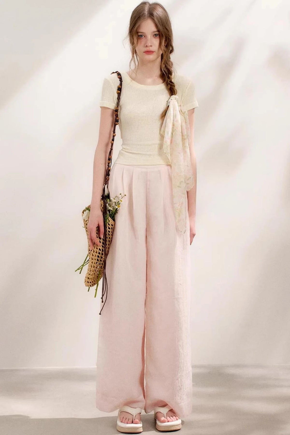 Sheer High-Waisted Wide-Leg Pants