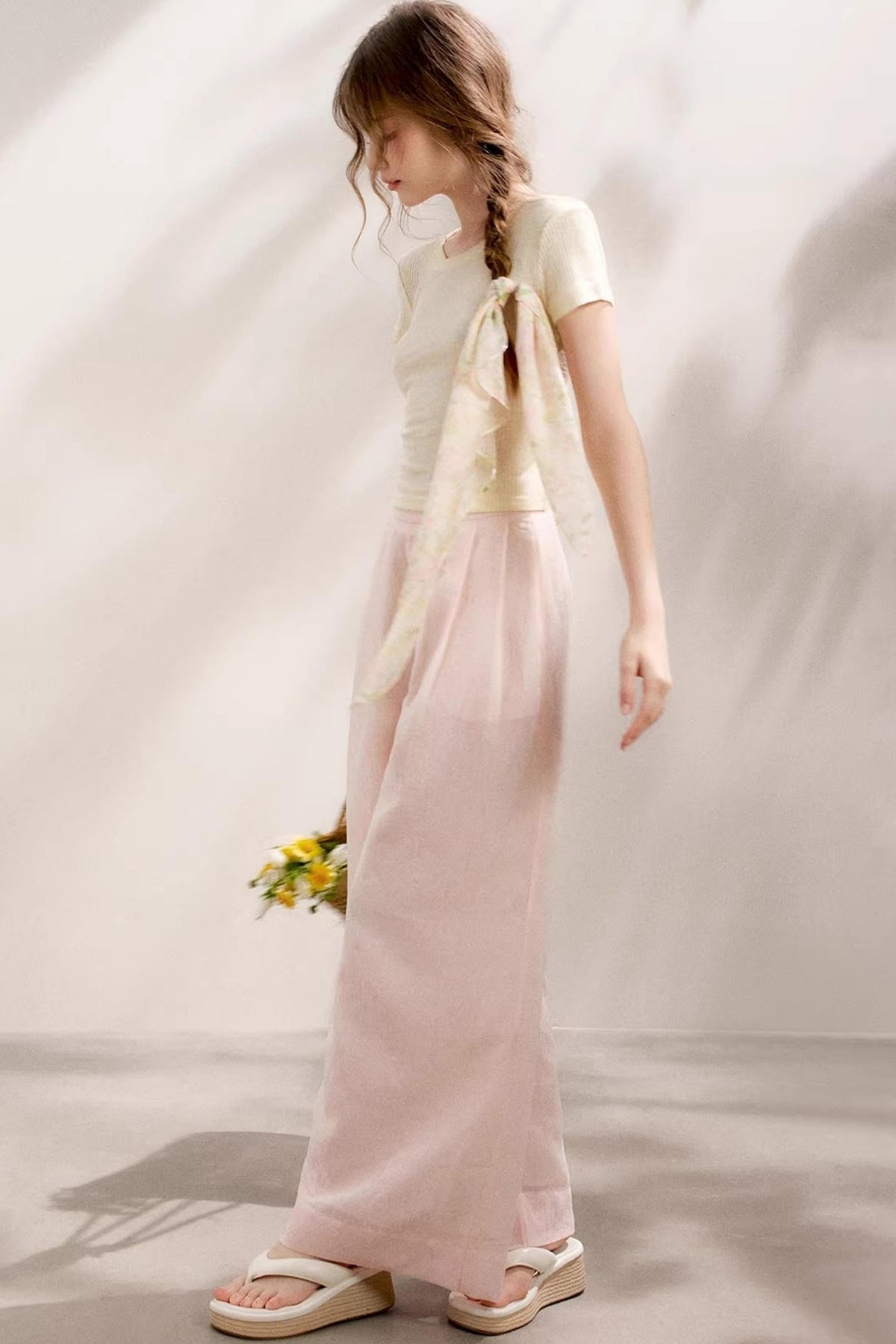 Sheer High-Waisted Wide-Leg Pants