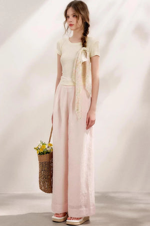 Sheer High-Waisted Wide-Leg Pants