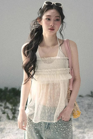 Sheer Lace Floral Top Set