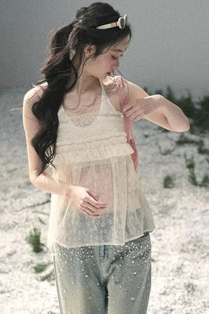 Sheer Lace Floral Top Set