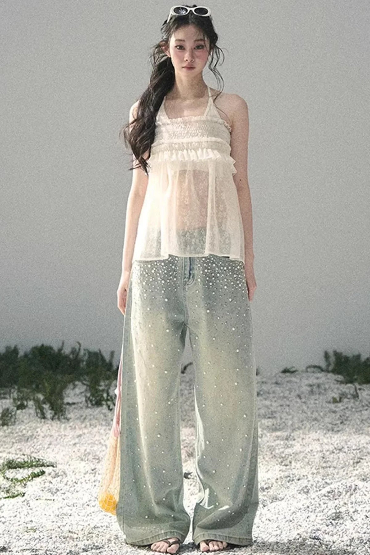 Sheer Lace Floral Top Set