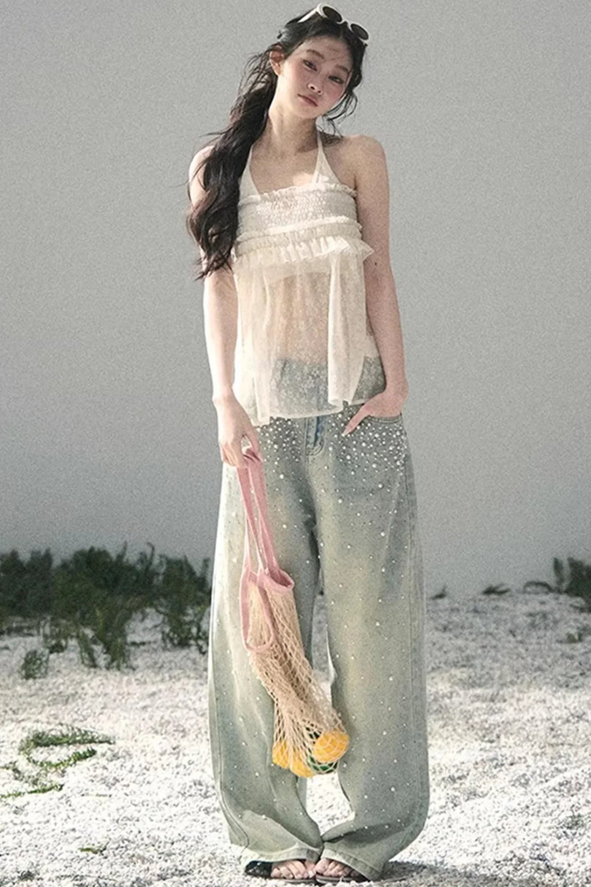 Sheer Lace Floral Top Set