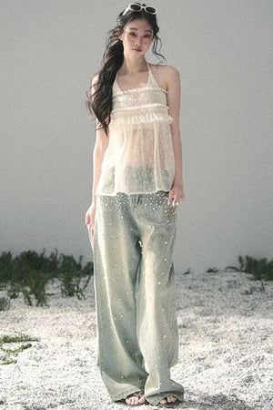Sheer Lace Floral Top Set