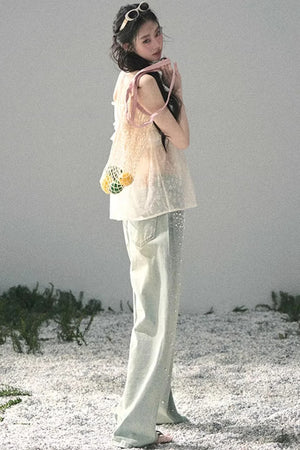 Sheer Lace Floral Top Set