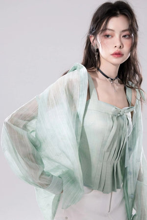 Sheer Layered Shirt Vest Set