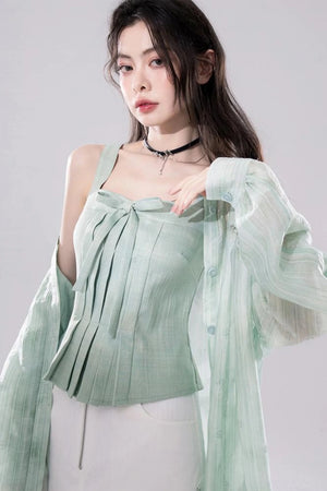 Sheer Layered Shirt Vest Set