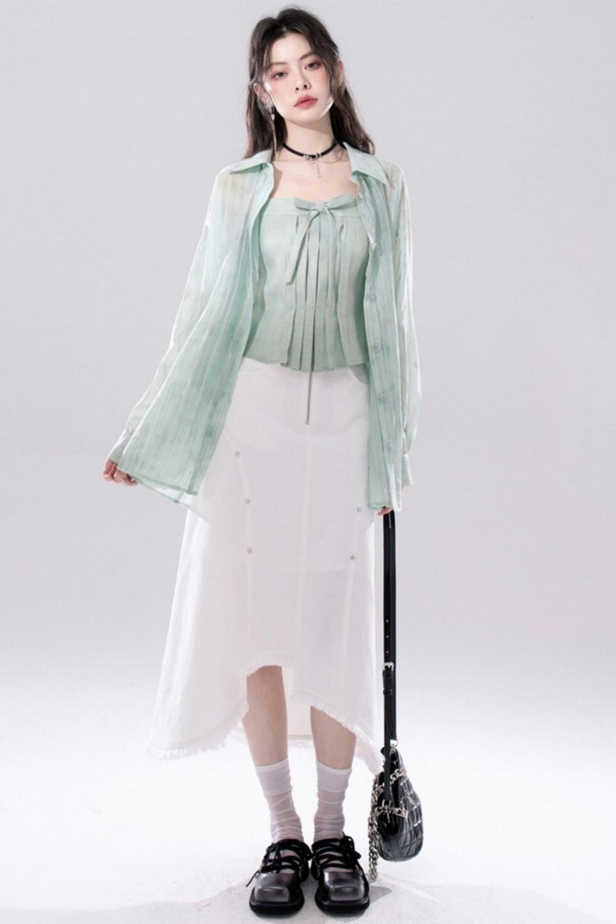 Sheer Layered Shirt Vest Set