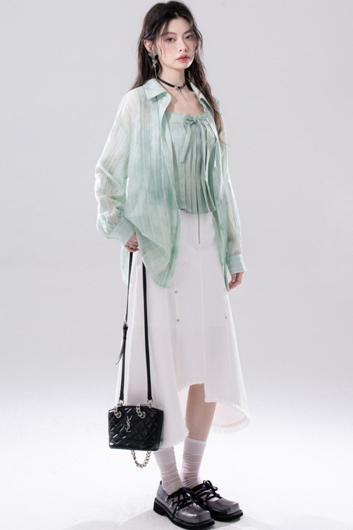 Sheer Layered Shirt Vest Set