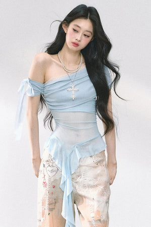 Sheer Mesh Off Shoulder Top