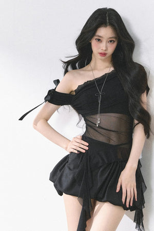 Sheer Mesh Off Shoulder Top
