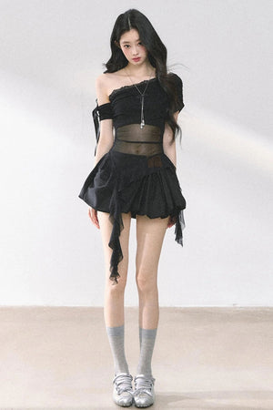 Sheer Mesh Off Shoulder Top