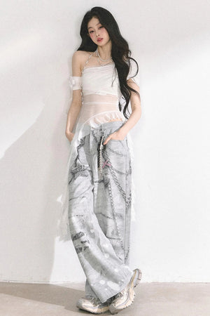 Sheer Mesh Off Shoulder Top