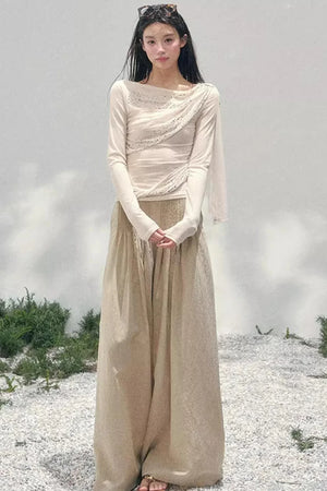 Sheer Rhinestone Slim-Fit Top Set-Up