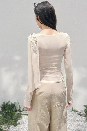 Sheer Rhinestone Slim-Fit Top Set-Up