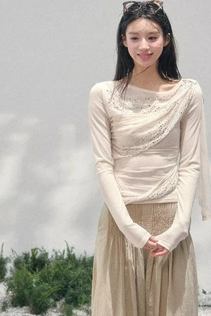 Sheer Rhinestone Slim-Fit Top Set-Up