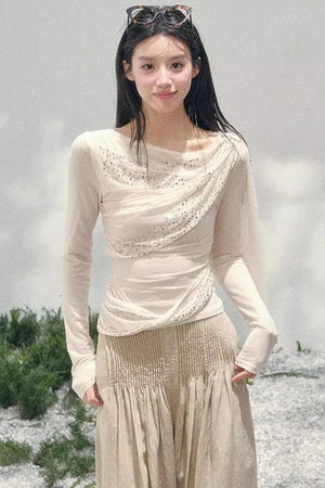 Sheer Rhinestone Slim-Fit Top Set-Up