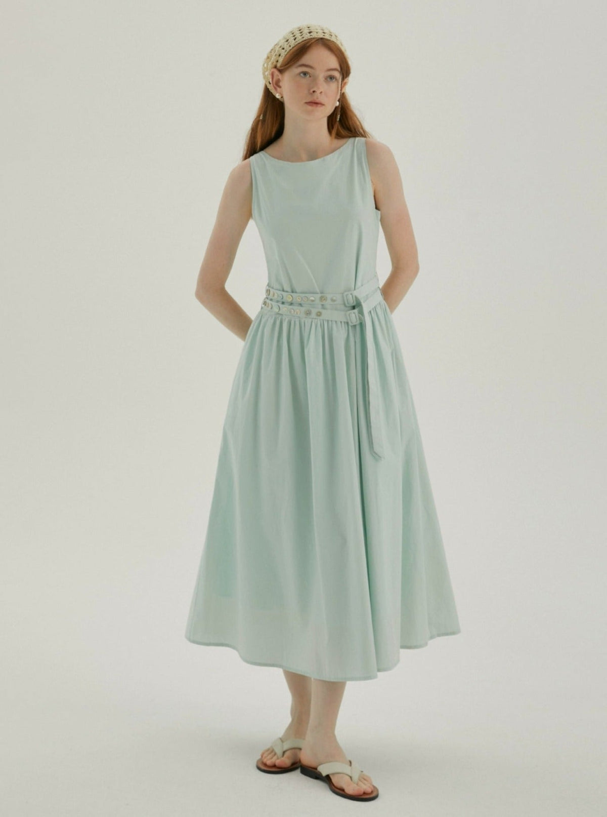 Shell Belt Sleeveless Midi Dress