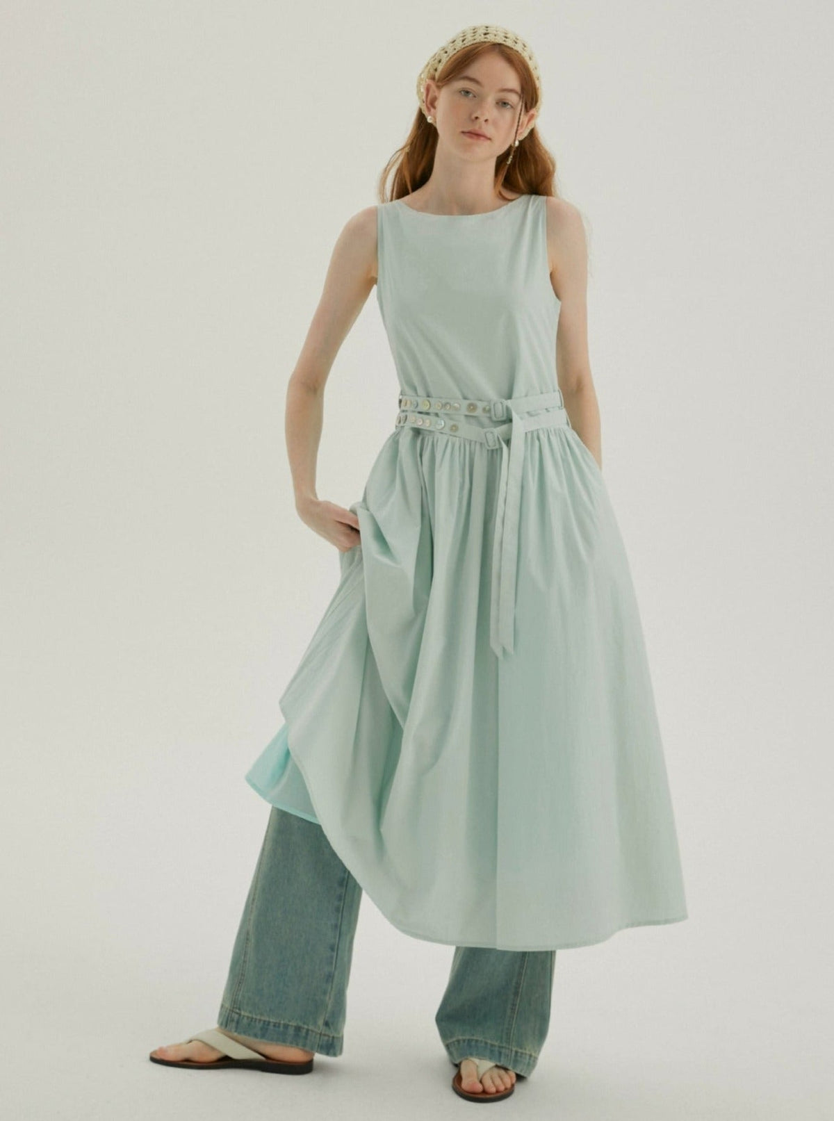 Shell Belt Sleeveless Midi Dress