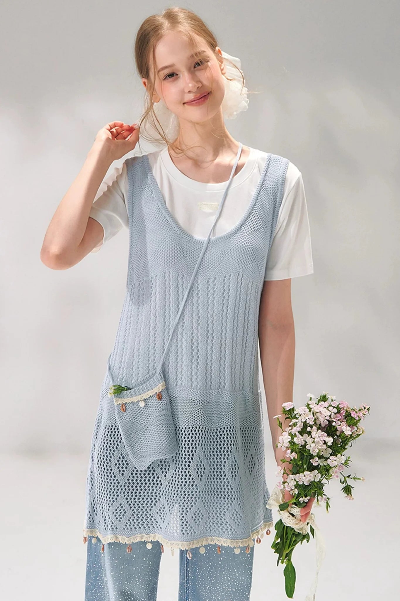 Shell Jacquard Knitted Vest Set