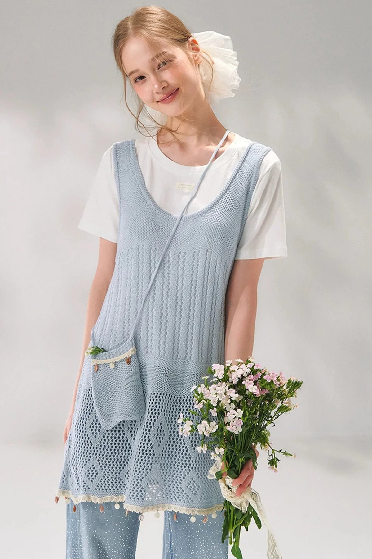 Shell Jacquard Knitted Vest Set
