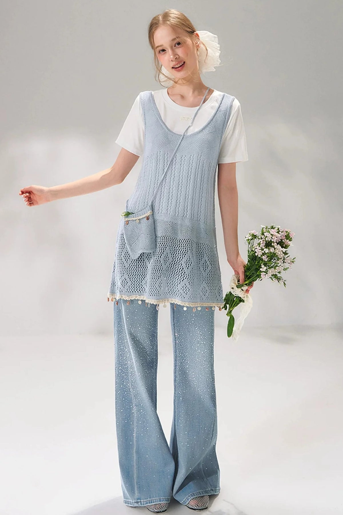 Shell Jacquard Knitted Vest Set