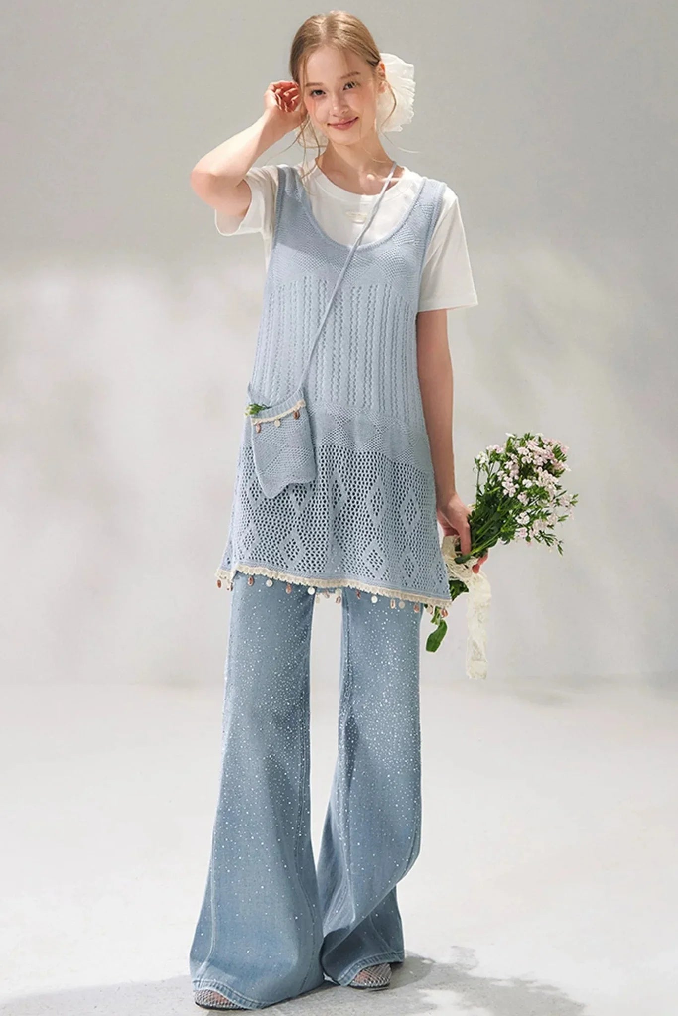 Shell Jacquard Knitted Vest Set