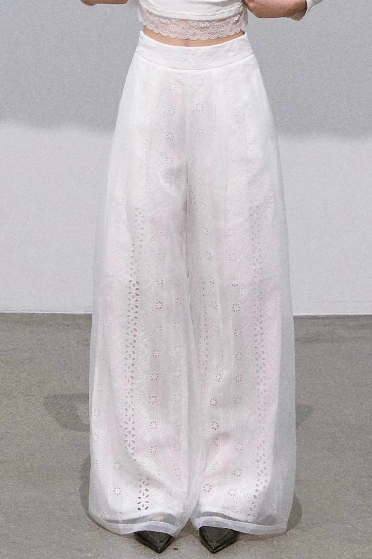 Shimmer Cotton High Waist Wide-Leg Pants