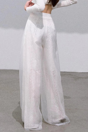 Shimmer Cotton High Waist Wide-Leg Pants