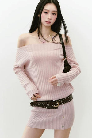 Shiny Silk Button Diagonal Shoulder Dress
